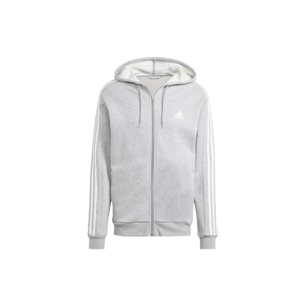 Adidas Essentials Fleece 3-Stripes Full-Zip Hoodie Medium Grey Heather Men Streetwear IJ6479
