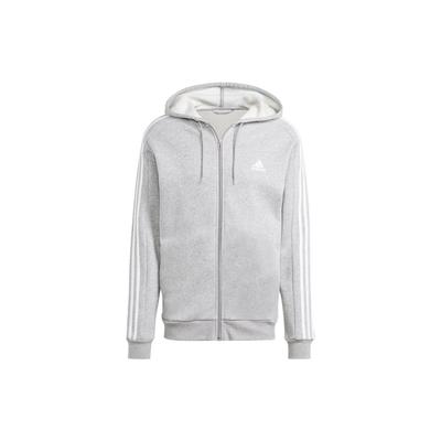 Толстовка с капюшоном Essentials из флиса с тремя полосками и застежкой-молнией, средне-серая, меланжевая, мужская, уличная одежда IJ6479