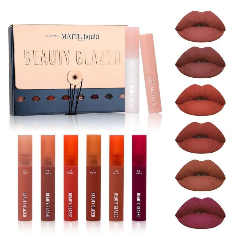 BEAUTY GLAZED - Набор из 8 штук: Матовая жидкая помада + Масло для губ + Бальзам для губ