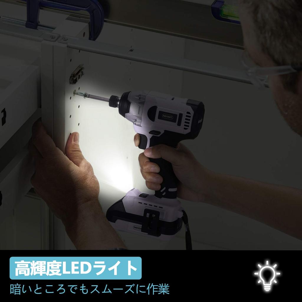 Impact Driver Cordless Impact Driver NEODIT Impact Driver 20V 2000mAh Large Capacity Battery Storage Case DIY Electric Screwdriver - 160N m