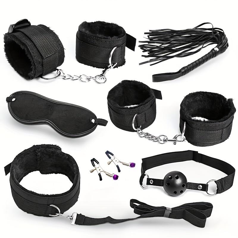 Набор из 7 предметов для БДСМ-ограничений - Наручники на запястья/лодыжки, Маска для глаз, Кляп для рта для взрослых вечеринок и чувственных игр
