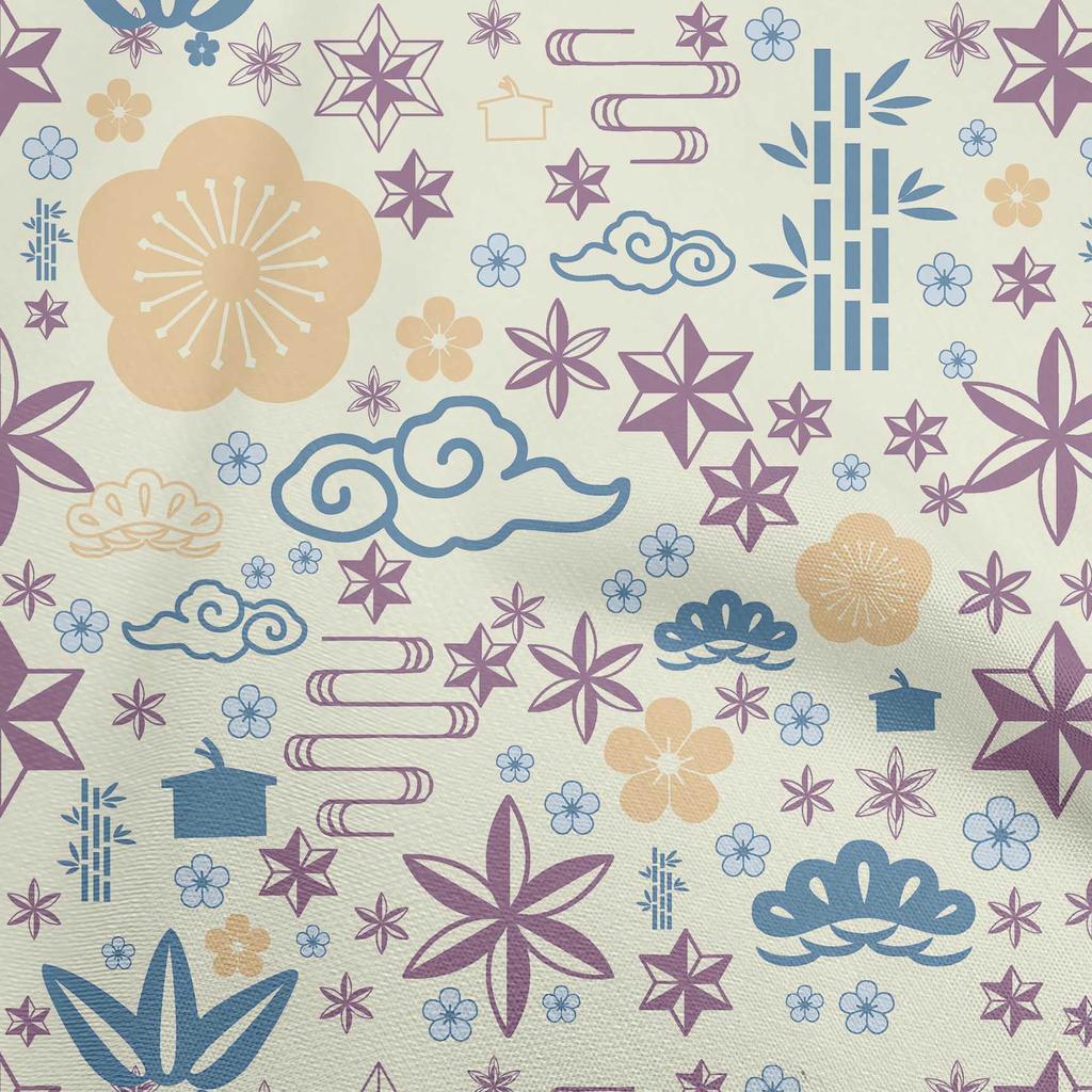 oneOone Cotton Flex Blue Fabric Asian Japanese Dress Material Fabric Print Fabric By The Yard 40 Inch