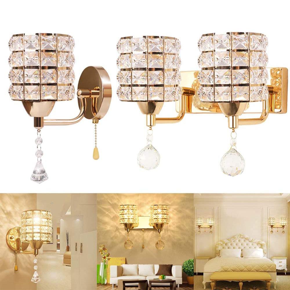 Modern Crystal Wall Lamps Gold/Chrome Nordic Crystal Wall Light Decorative Living Room Bedroom K9 Crystal Lighting with Switch