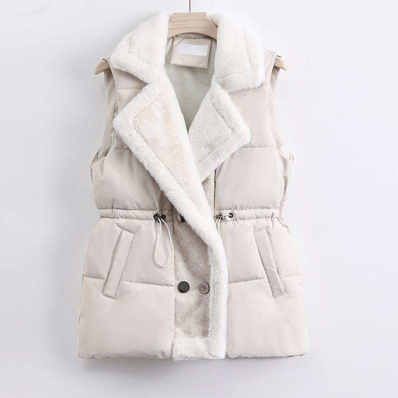 Women's Down Cotton Vest Autumn and Winter Style Padded Thermal Vest Long and Versatile Solid Color Shoulders
