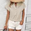 Summer Short Sleeve Loose Women Blouse New V-neck Button Retro Cotton Shirts Office Casual Simple Tops Shir… More