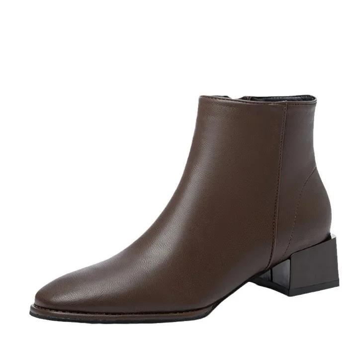 Женские ботильоны в британском стиле, новые остроносые ботинки «Челси», низкий каблук, нескользящая молния, рабочая обувь для улицы, Botas Mujer