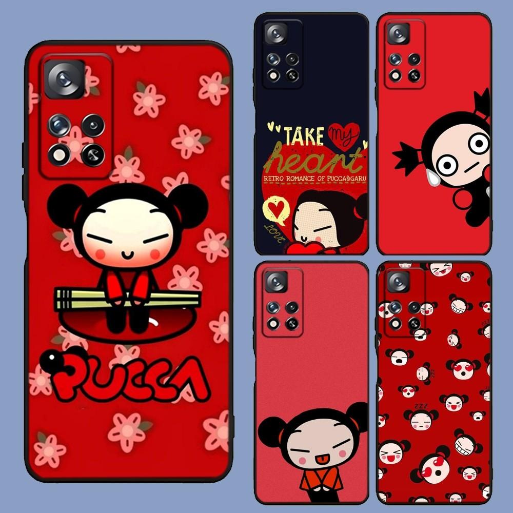 Cute Cartoon Pucca Garu Phone Case For Samsung Galaxy A13,A21s,A22,A31,A32,A52,A53,A71,A80,A91 Soft Black Cover