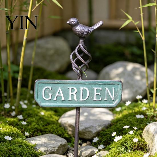 Decorative Flower Bed Edging Retro Bird Garden Stake, Metal Sign Rustic Heavy Duty Stakes Yard Decoration with Stake for Bed, Lawn Ground Piles