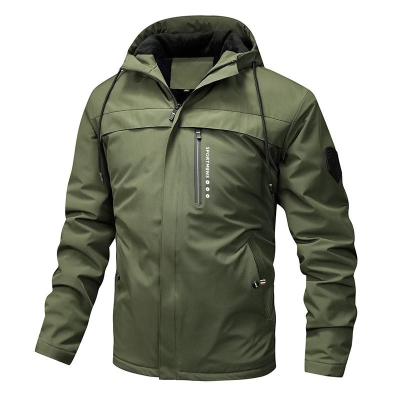 2026 Winter Mens Plus Size Fleece Hooded Jacket Outdoor Casual Windbreaker
