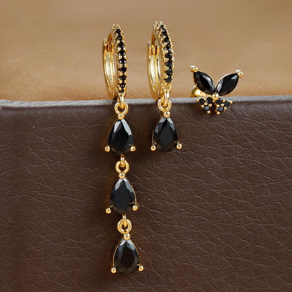 New Design Cubic Zirconia Water Drop Hoop Earrings Set for Women Geometric Stainless Steel Cartilage Earrings Piercing Jewelry