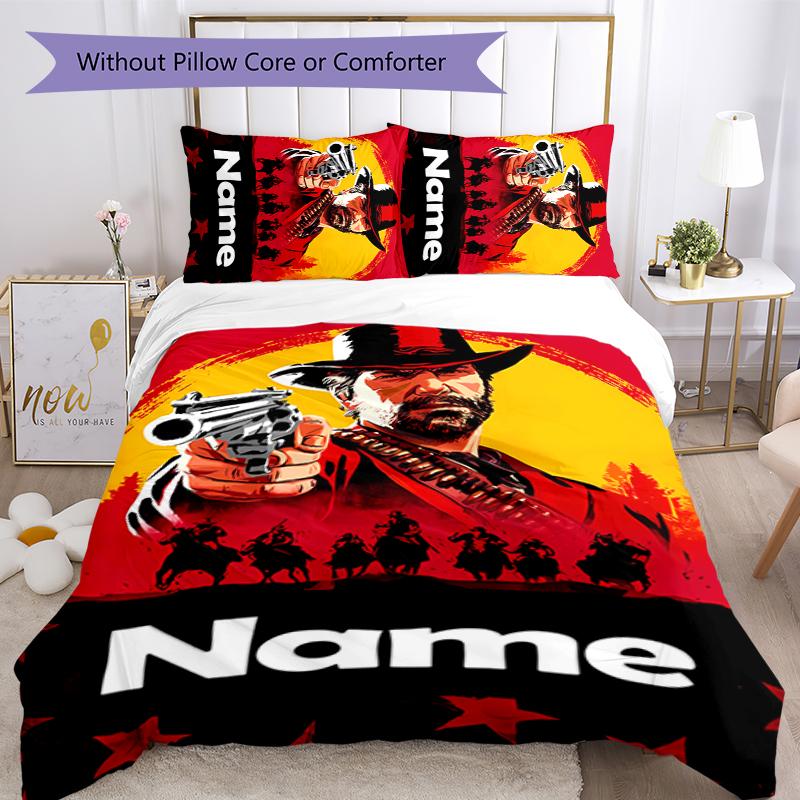 3pcs Custom Name Red Dead Redemption Bedding Set Duvet Cover Closure Includes 1 Duvet Cover & 2 Pillowcases for All Seasons Bedroom Decor