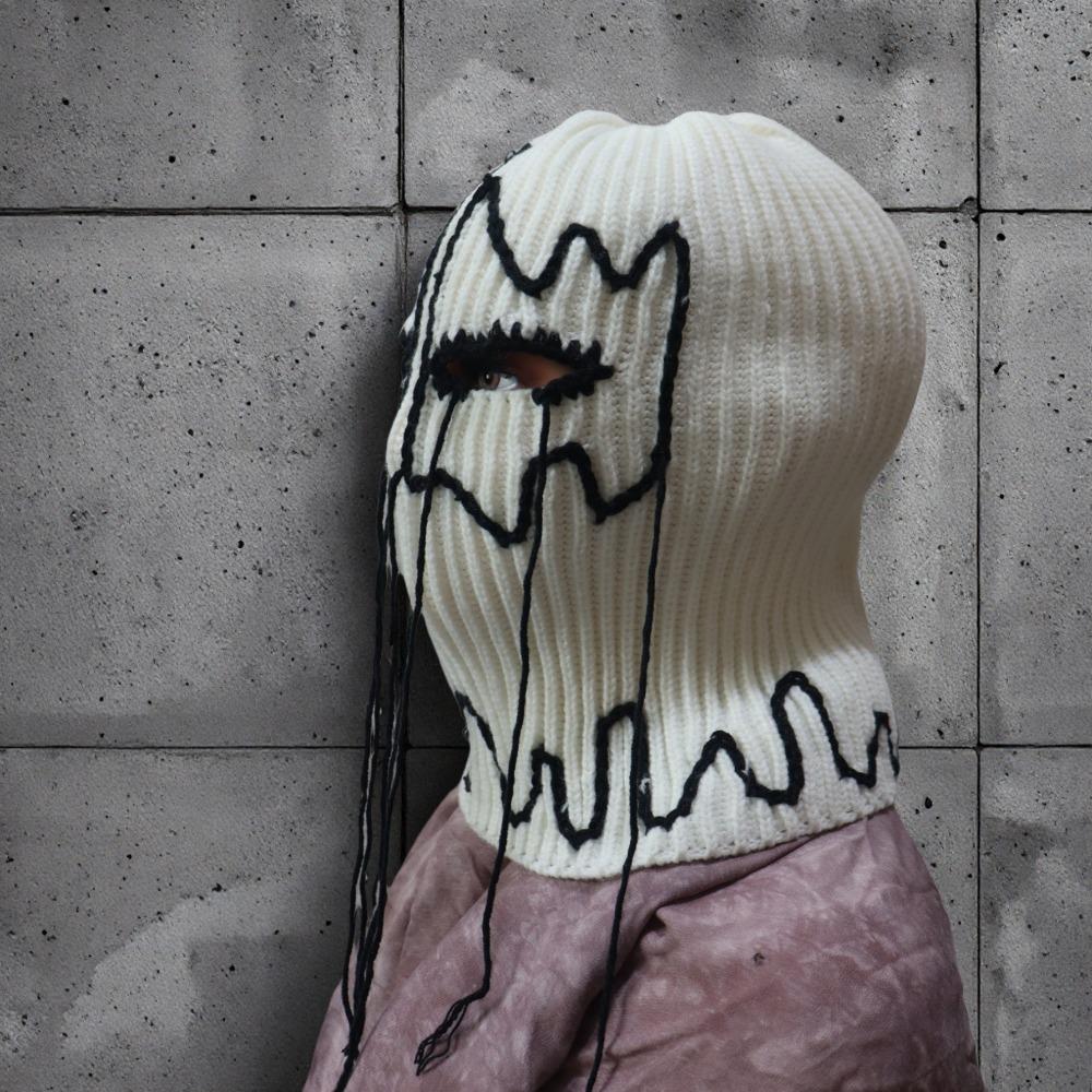 Halloween Balaclava Cap for Women Men Face Mask Knit Devil Beanie Hat Face Cover Hat Distressed Funny Party Hooded Hat