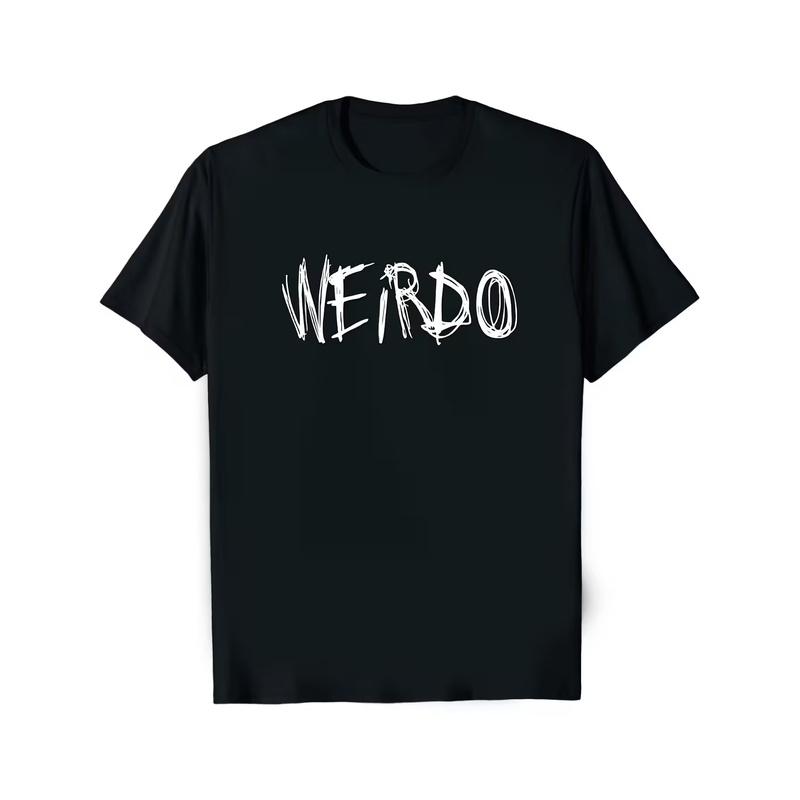 Мужская футболка WEIRDO Панк Эмо Готика Хэви-метал - Смелый мазок кисти Логотип WEIRDO - Черно-белый потертый шрифт - Regular Fit Концертная и уличная одежда -