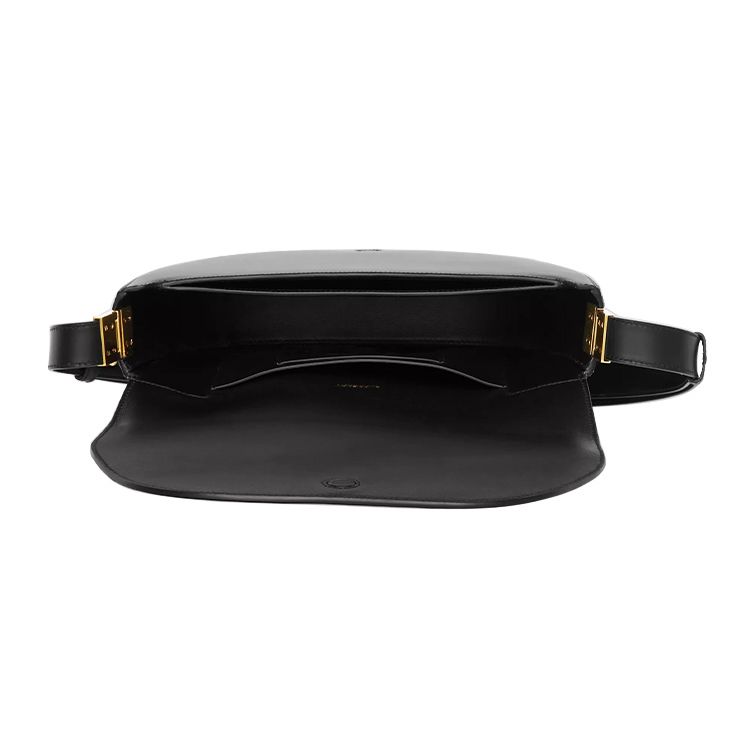 Burberry Black Smooth Leather Saddle Shoulder Bag With Gold Logo Print For Daily Use
