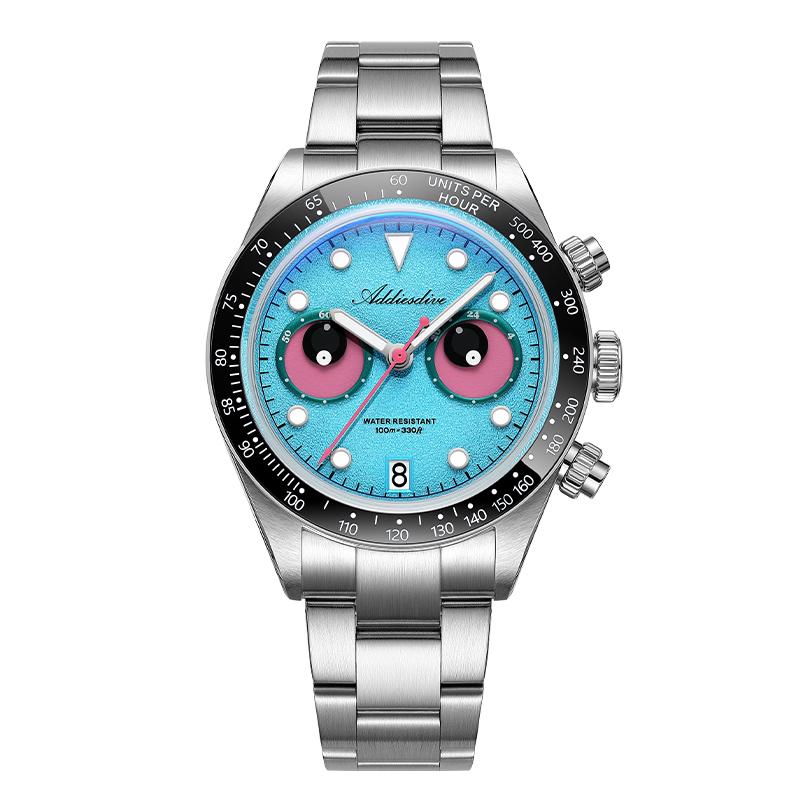 ADDIESDIVE Men Chronograph Watch AD2557 BGW9 Super Luminous Eye Dial 100m Waterproof 316L Stainless Steel Quartz Watch