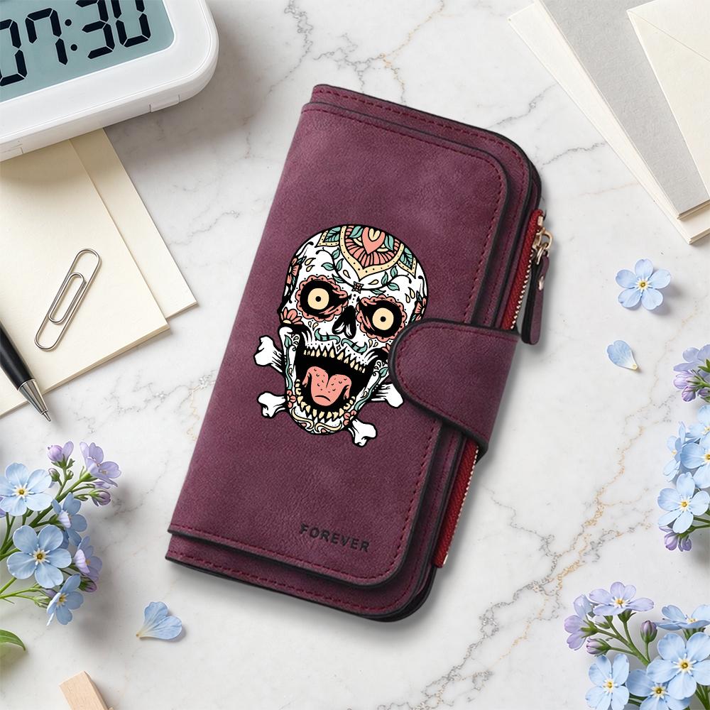 Fashion Sugar Skull Pattern Long Wallet Casual Multifunctional Portable Card Holder Coin Purse