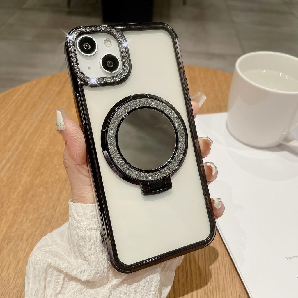 Подходит для iPhone15promax Зеркальная магнитная подставка, Чехол для телефона, Вспышка для объектива iPhone 14, 13 Градиентный глиттер