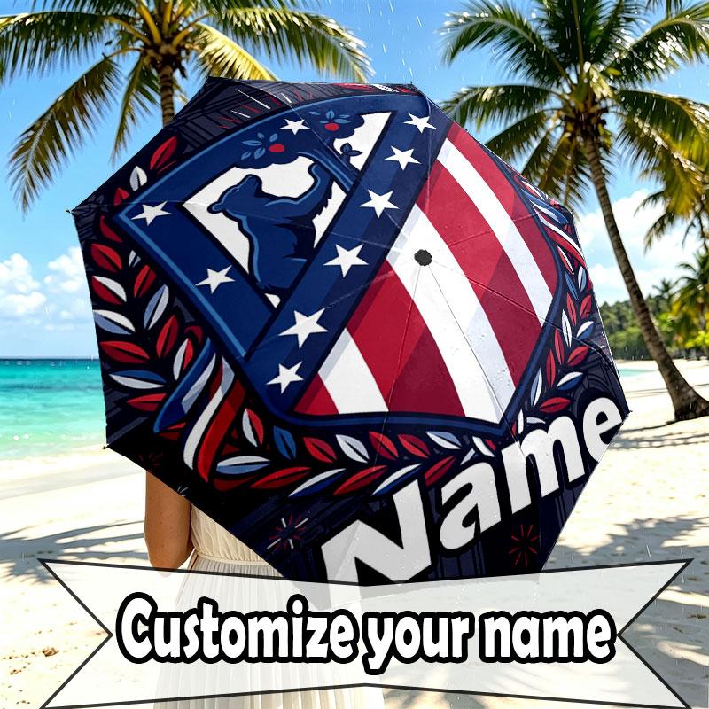 Custom Name Personalized Atletico Madrid Print Umbrella, Auto Open Close, 8‑Rib Sturdy Frame, Commute Camping Hiking Use, Birthday Gift