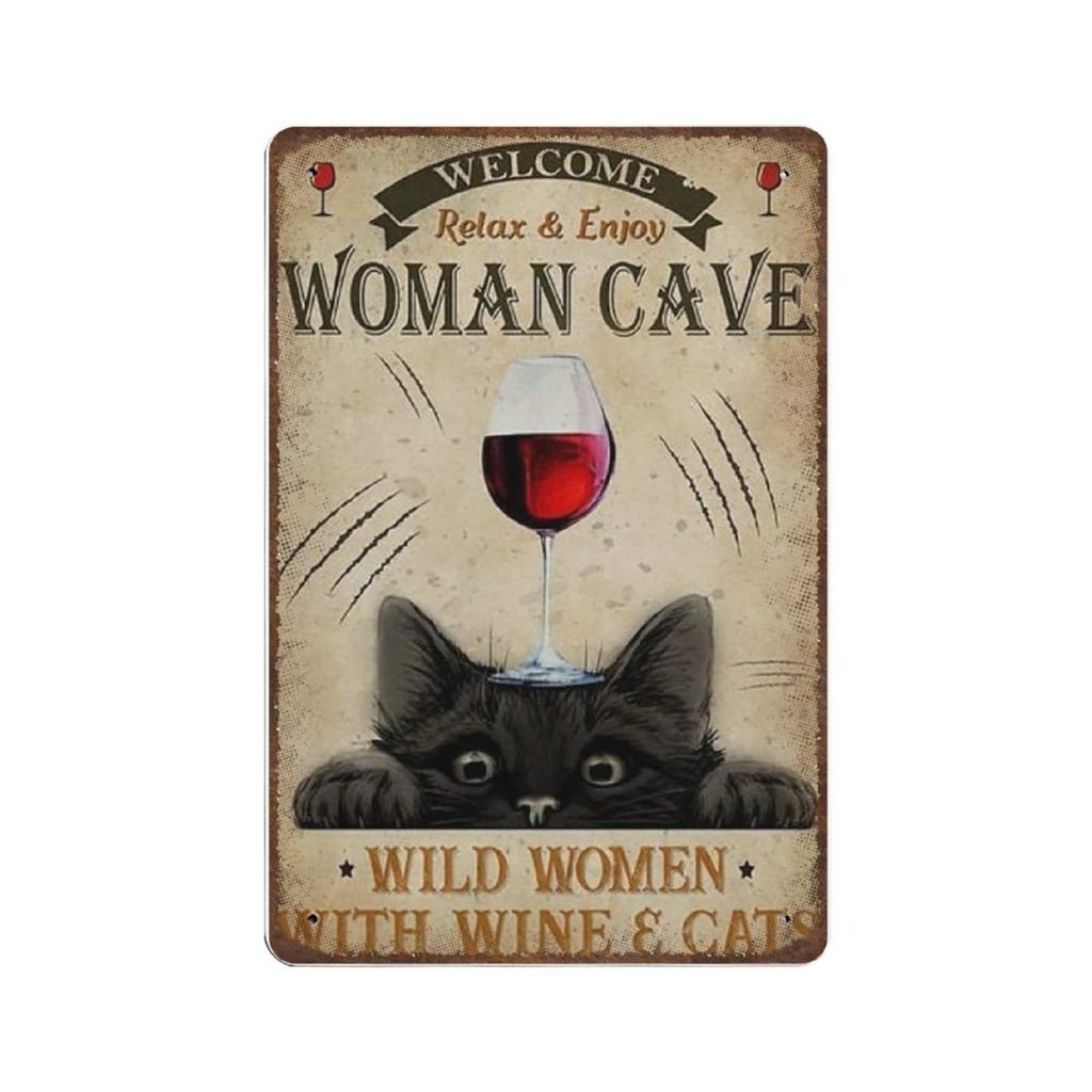 Vintage Metal Tin Sign PlaqueWine and Cats Tin SignMan cave Pub Club Cafe Home Decor PlateBirthday Anniversary Housewarming