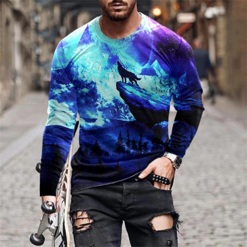 Funny 3D Lion Printed Long Sleeve T-shirt Fashion Animal Pattern Men's Tops Casual O-neck Oversized Pullover Autumn Men Clothing