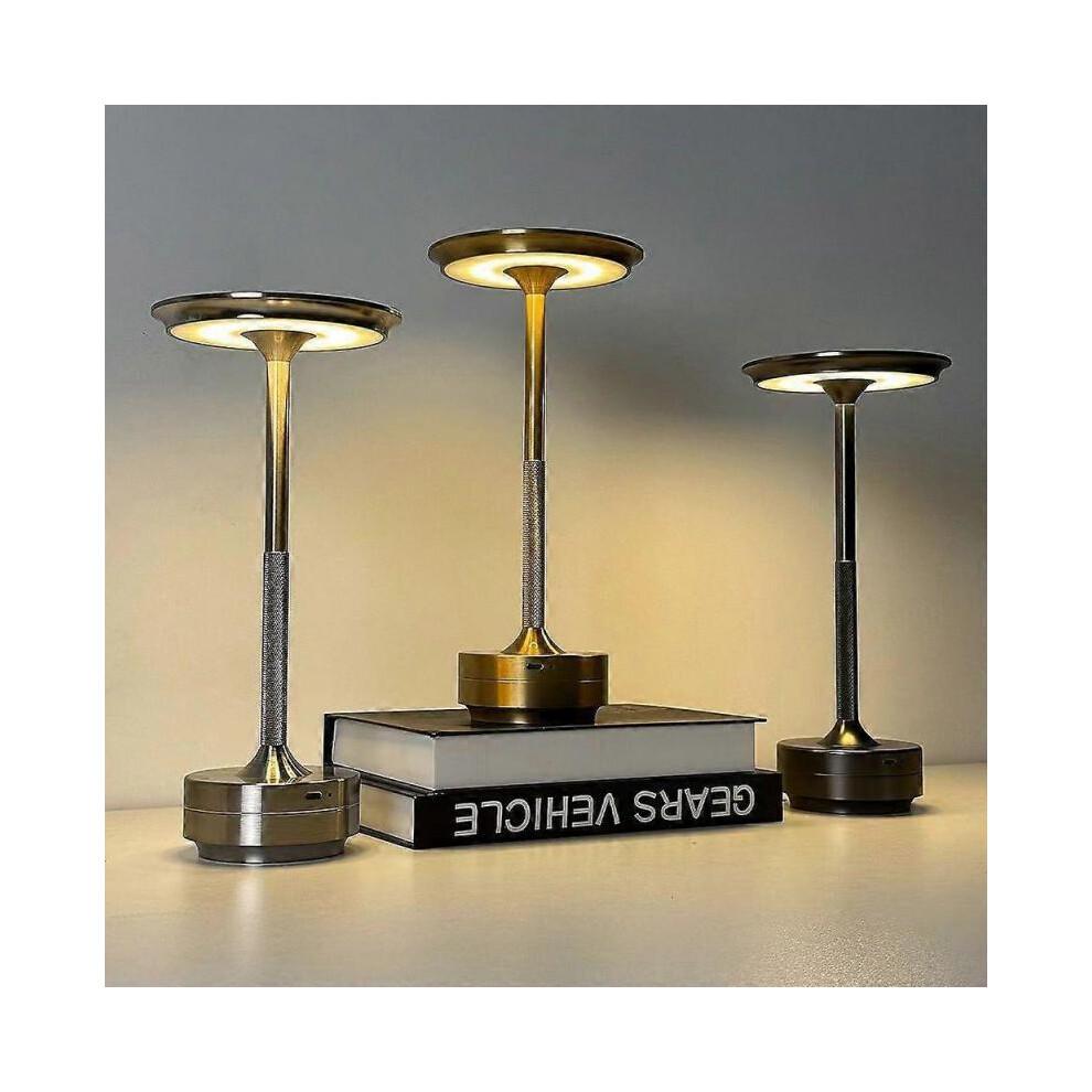 (Silver)Cordless Table Lamp Dimmable Waterproof Metal Usb Rechargeable Table Lamps
