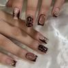 24Pcs Leopard Print French Tip Press On Nails With Flower Pattern Reusable Fake Nails Stick On Manicure Tips