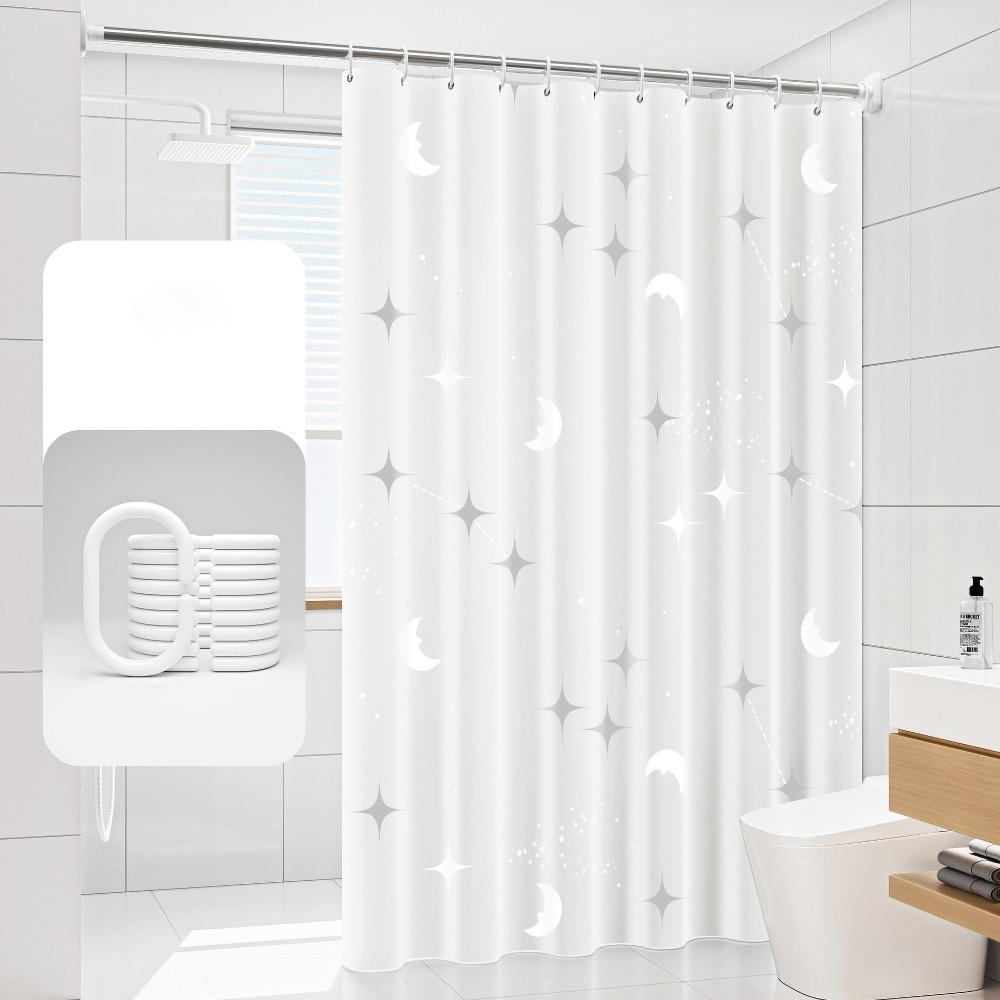 Modern EVA Waterproof Shower Curtain with Hooks Translucent Bath Curtain Thick No Drilling Toilet Curtain Bathtub