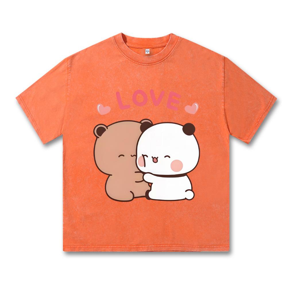 Bubu Dudu Kawaii Clothing Women Couple T-shirt Retro Washed Vintage Panda Bear Cute Cartoon Women T-shirt