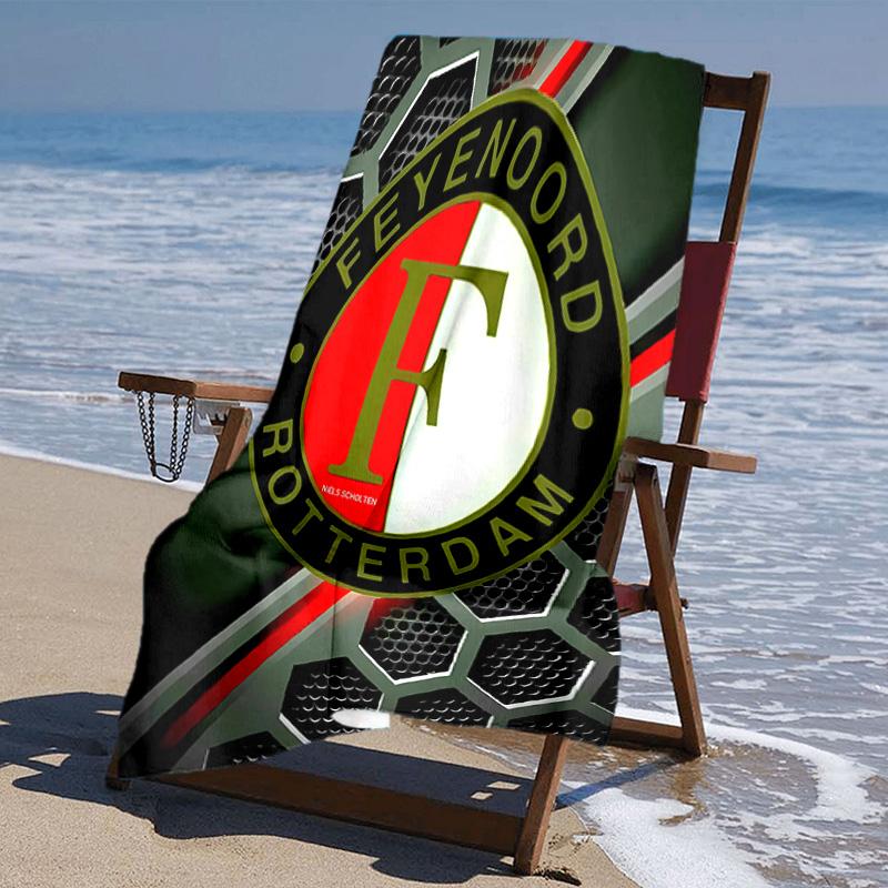 proof beach towel with Feyenoord Rotterdam logo pattern - soft,absorbent,quick-drying,machine washable - perfect for swimming,camping,bathing