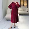 Elegant Velvet Red Dress for Autumn & Winter - Plus Size, High-End Wedding & Evening Wear for Ladies