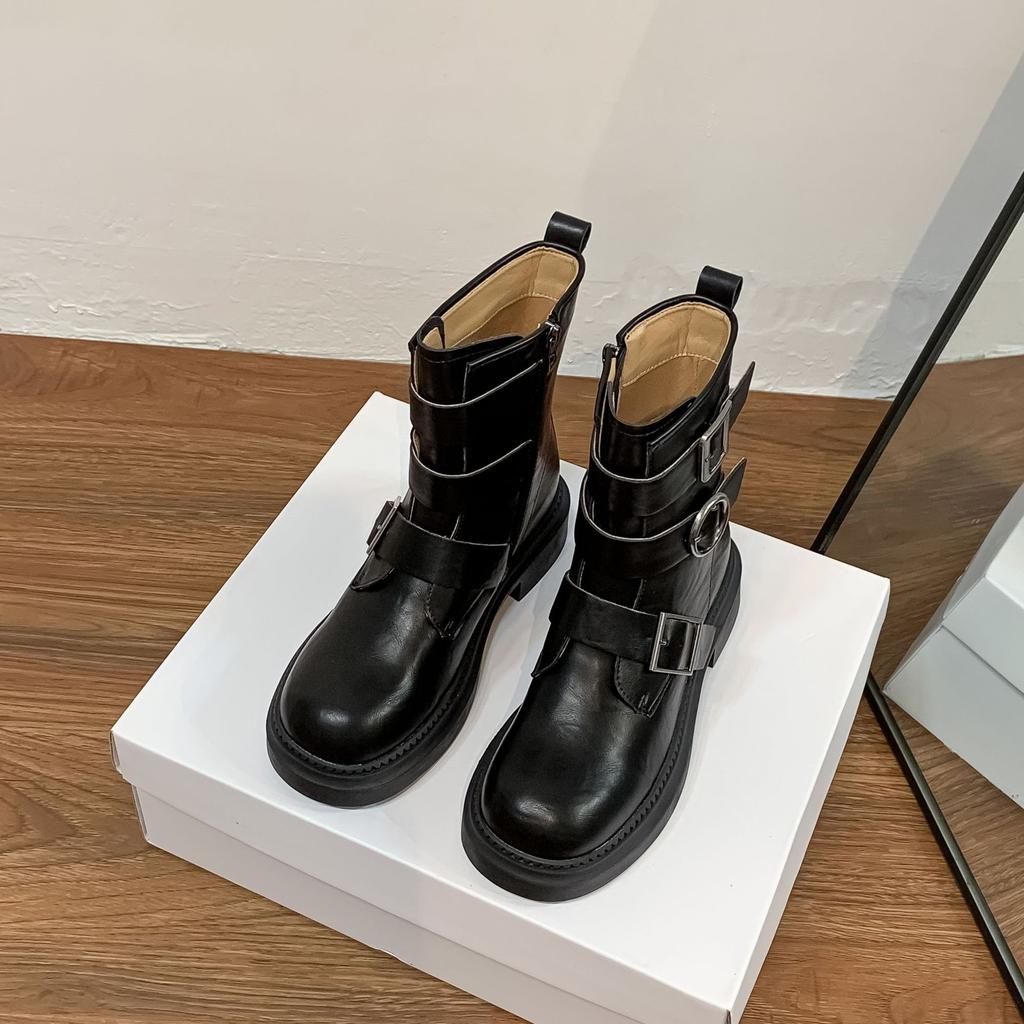 Корейская версия женских рыцарских сапог с ремешком с пряжкой, на толстой подошве, с увеличением роста, женские сапоги зима 2025, новые ретро ковбойские сапоги в западном стиле