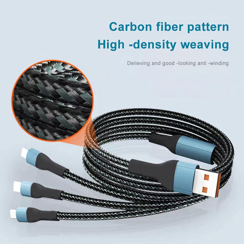 120W 3 In 1 Super Fast Charging Micro USB Type C Lightning Charger Data Cable Cord Cord