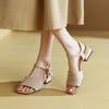 New Casual Sandals Women's Comfortable Rubber Soft Sole Large Size Round Head Middle Heel Summer Square Heel Suede Buckle Women's Sandals