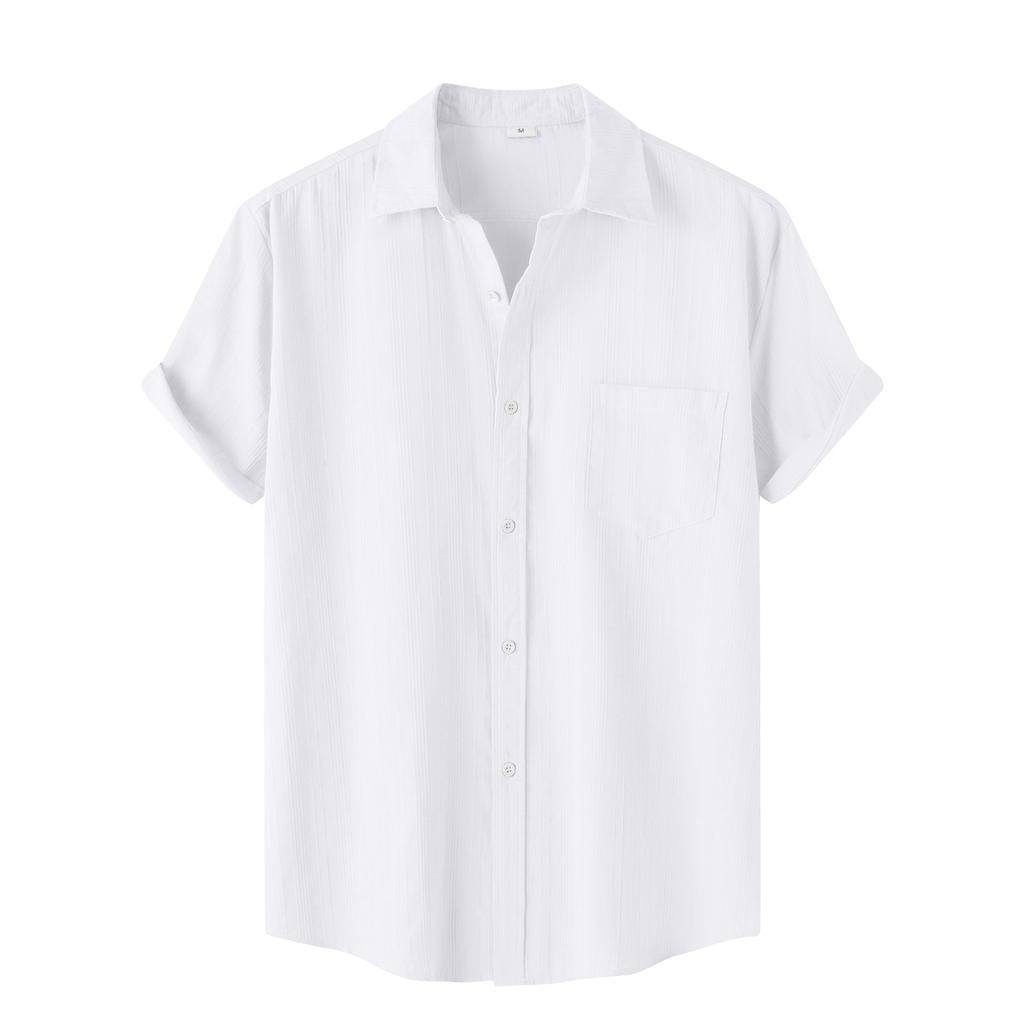 Мужская повседневная однобортная рубашка в полоску с одним карманом и короткими рукавами