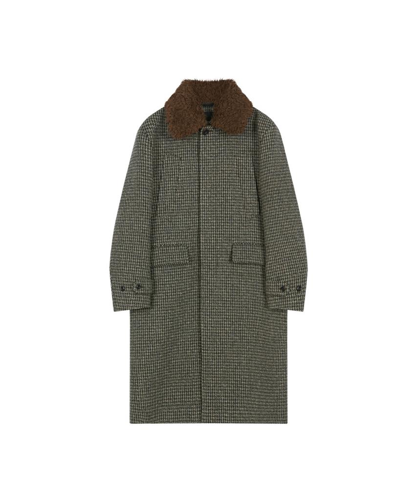 ADSB ANDERSSON BELL Detachable Fur Collar Chesterfield Tweed Coat (Dark Green)