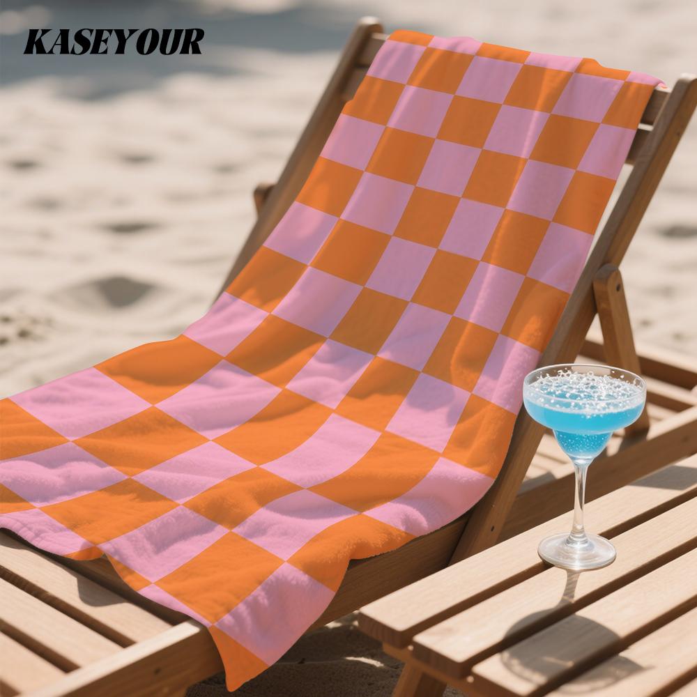 Pink & Orange Checkerboard Oversized Microfiber Beach Towel Sand Proof Quick Dry, Absorbent for Swimming Pool Travel Camping