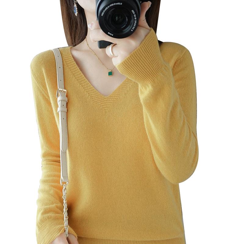 Весна и осень однотонная трикотажная рубашка с V-образным вырезом, тонкий срез, свитер, наизнанку