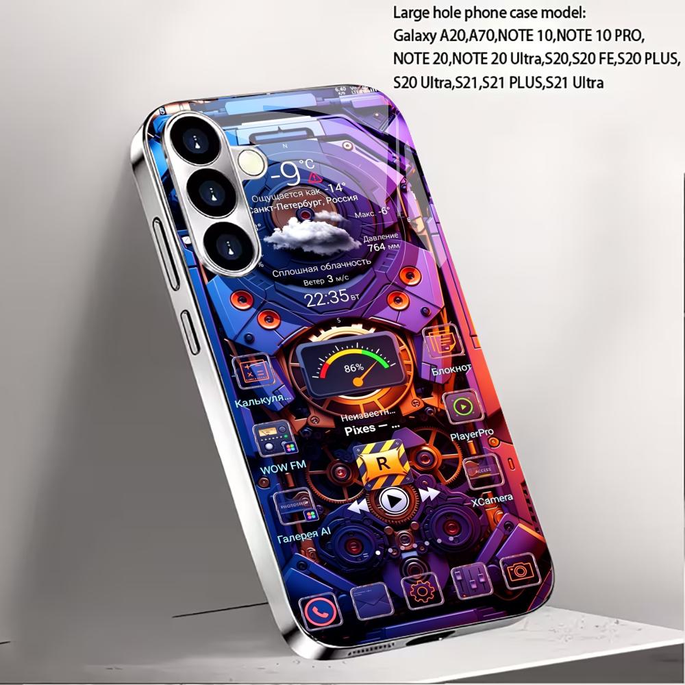 High Gloss Cyberpunk Tech phone case glass s25 ultra case s26 ultra case for Samsung Galaxy S26 S25 S24 S23 S22 FE Ultra Plus