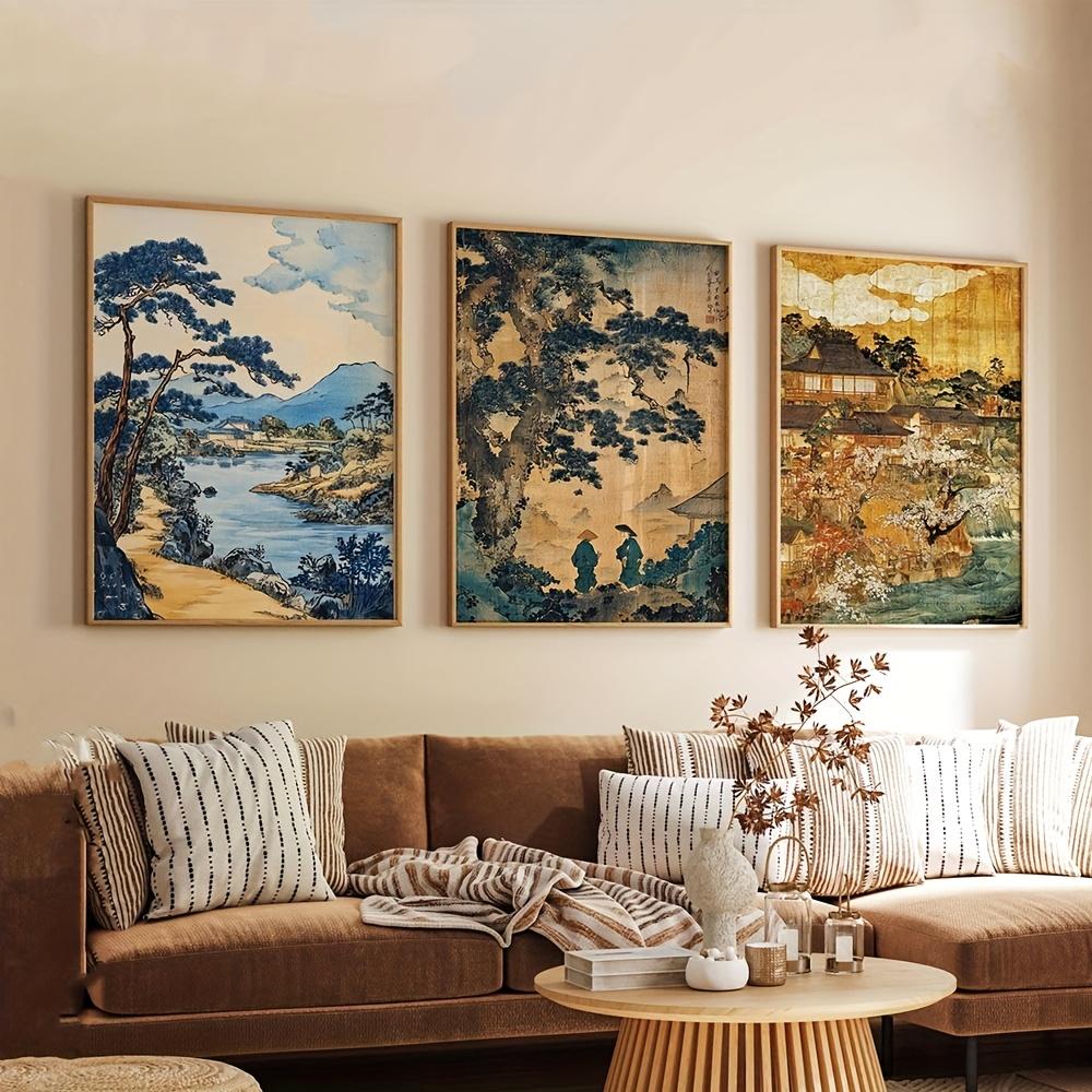 3pcs Japan Kyoto Mountain and Tree Landscape Canvas Kyoto Tourism Art Wall Art Prints for Modern Living Room Bedroom Home Decor