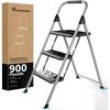 3 Step Ladder, Folding Step Stool with Anti-Slip Wide Pedal, Soft Handle, Anti-Slip Feet, Sturdiest Steel Construction, Grey