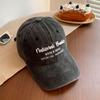 Letter embroidered baseball cap female American retro face-showing small peaked cap washed and made old big head circumference wide brim hat