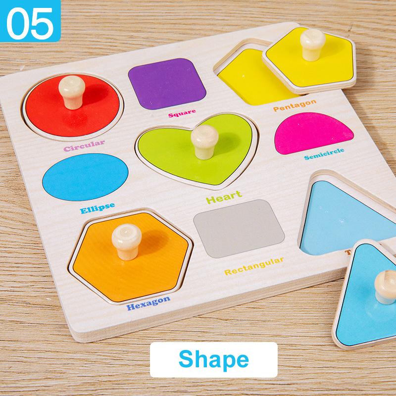 Montessori Wooden Puzzles Cartoon Animal Fruit Hand Grab Board Cognition Jigsaw Puzzle Game Learning Educational Toys For Kids
