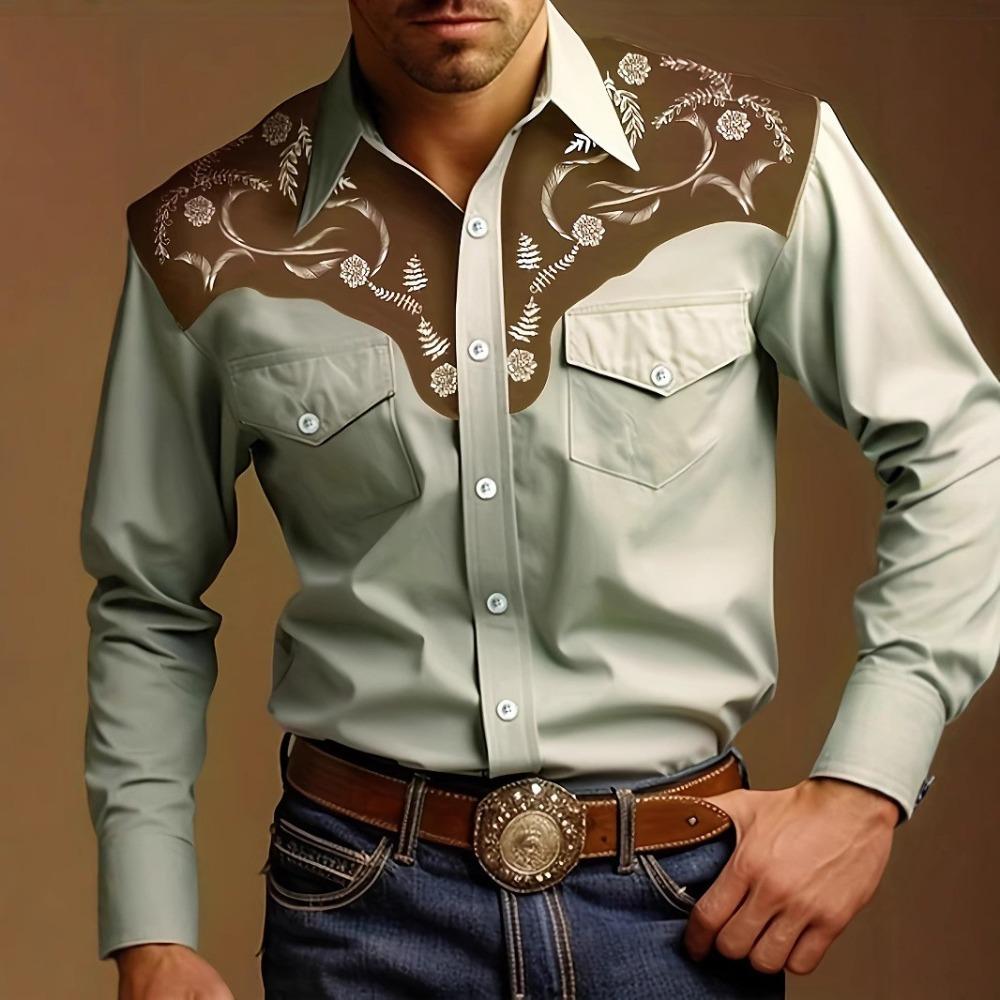 Summer Men's Western Denim Style Printed Vacation Casual Men's Lapel 3D Short-sleeved Shirt