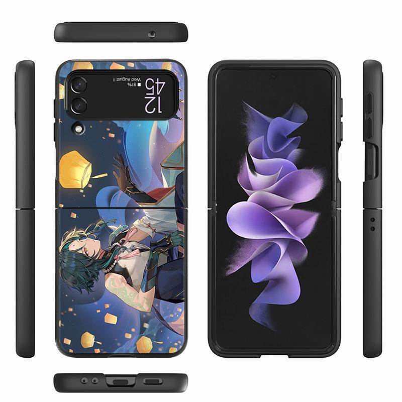Case For Samsung Galaxy Zflip3 Z Flip 3 5g Zflip Z Flip 4 Flip3 Flip4 Genshin Impact Anime Cute Cover Black Cases Bumper
