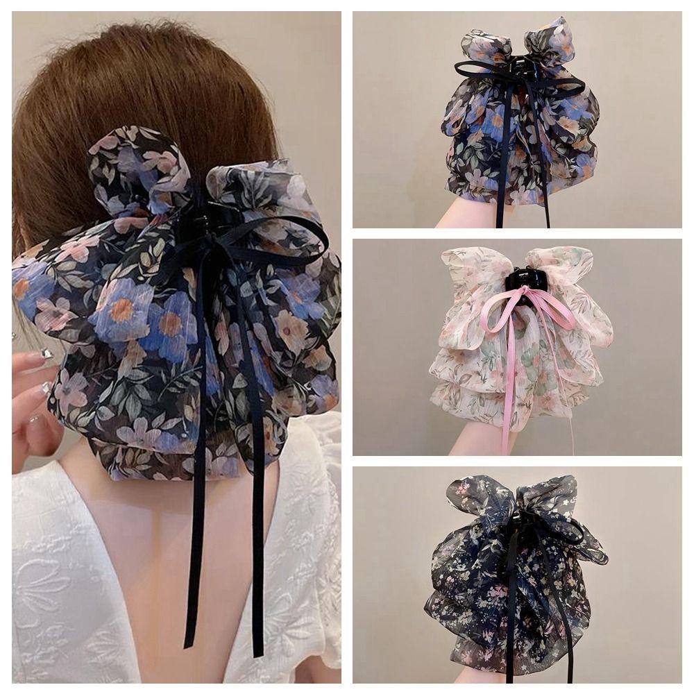 Korean Style Bow Ribbon Hair Claw Headwear Bowknot Hairpin Chiffon Flower Hair Clip Girls