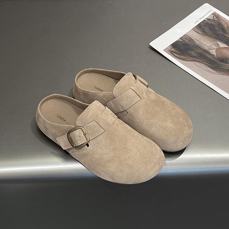 Мягкая кожаная сумка голова полушлепанцы детские 2025 носить нескользящая мягкая подошва ретро мягкая подошва плоская подошва мюли женская обувь