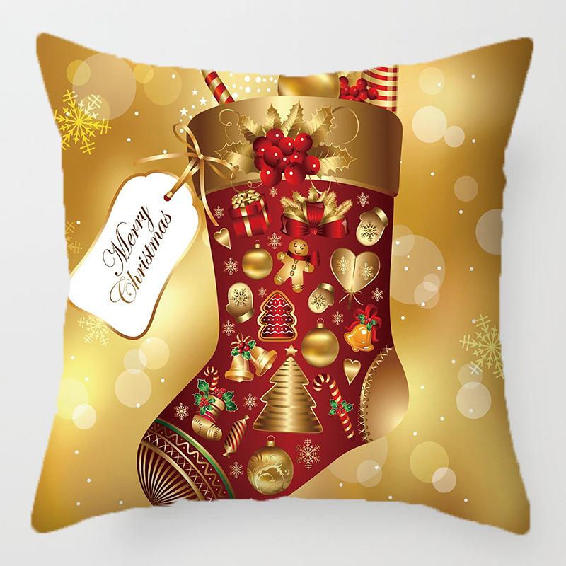 Christmas Golden Cartoon Throw Pillow Cover With Short Plush Print For Living Room Sofa Decoration Cushion Cover Pillow Covers