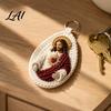 Handcrafted Religious Charm Handmade Crochet Marian Keychain Virgin Mary with Soft Yarn Keyring Blue White Yarn Catholic Christian Inspirational