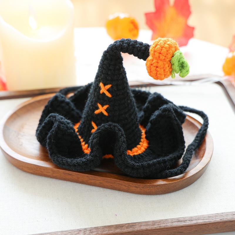 Halloween Wizard Pet Hat Mini Pumpkin Woven Design for Dogs Christmas Cosplay Party Dress Up Supplies