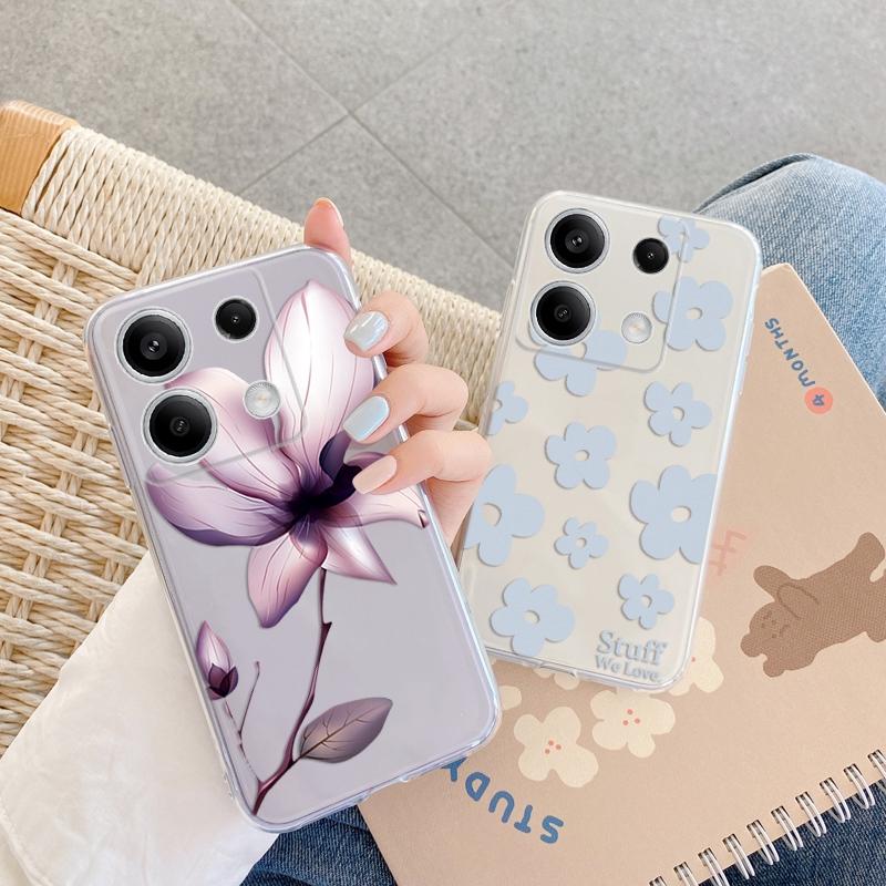 Мягкий силиконовый прозрачный чехол с цветочным узором для Xiaomi Redmi Note 13 Pro 13C Samsung A55 A54 A34 S24 M35 iPhone 15, защитный противоударный чехол для камеры